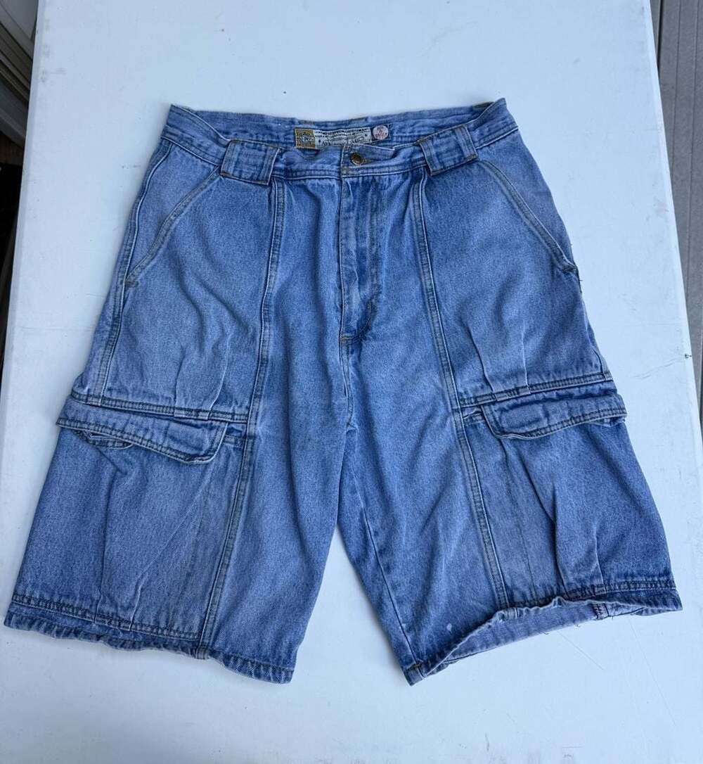 Vintage 90s Y2K Bugle Boy Baggy Denim Cargo 10-inch Jorts Size 34